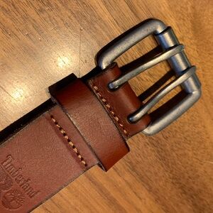 Timberland PRO Chestnut Leather Belt, EUC, antique silver, double holes,